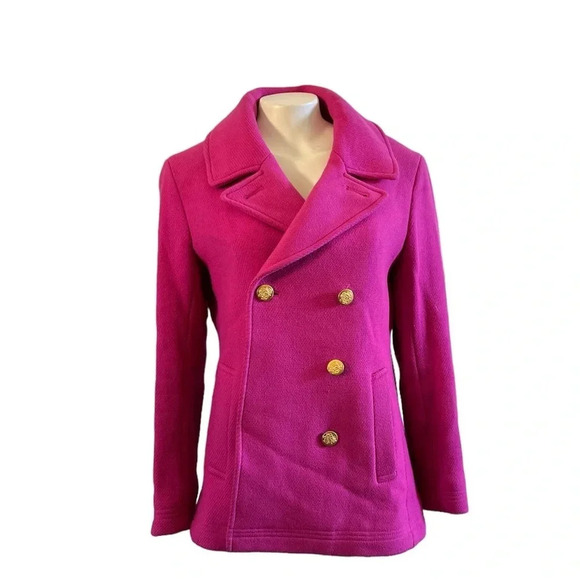 J.Crew Stadium Cloth Majesty Bright Fuchsia Hot Pink
Wool Peacoat Size 6P - Picture 4 of 13